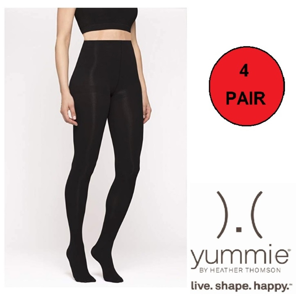 Opaque Black Tights Heather Thomson 4-PAIR w Feet